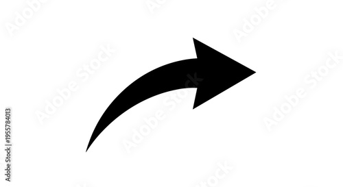 Black curved arrow pointing to the right on a white background, symbolizing forward movement