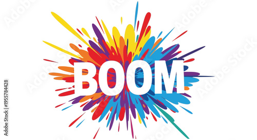 Colorful explosion with the word boom presented as a striking silhouette