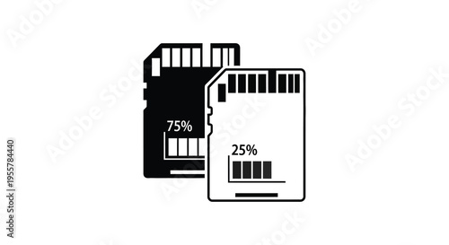 Two sd cards displaying storage capacity one full one partially full silhouette