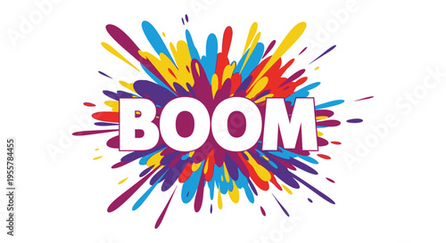 Colorful explosion graphic with the word boom in a striking silhouette