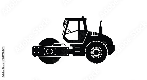 Black silhouette of a road roller construction vehicle simple design silhouette