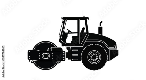 Detailed black silhouette of a road roller construction vehicle machinery silhouette