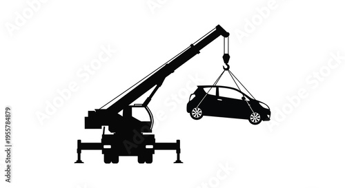 Construction crane lifting a car black graphic representation silhouette high quality