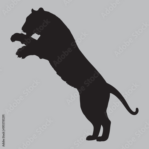 tiger jungle leap prey attack silhouette vector design art and illustration