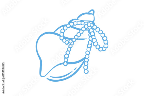 Vector illustration of a conch shell decorated with a string of pearls
