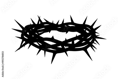 Crown of Thorns Silhouette Isolated on White Background, Christian Religious Symbol of Sacrifice