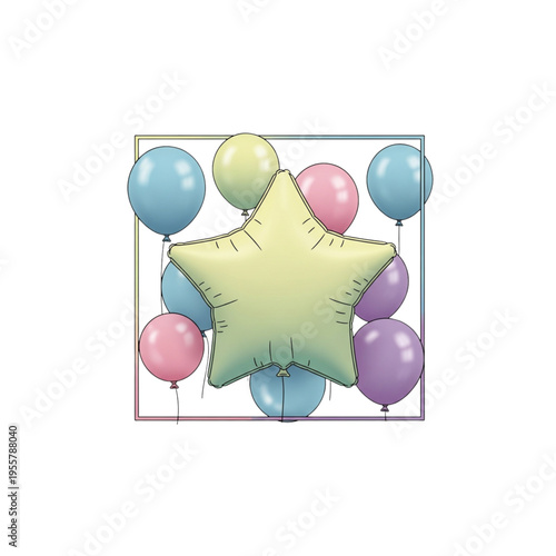 Colorful balloons with a star-shaped balloon in pastel shades  