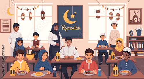 A heartwarming illustration of a family enjoying a meal together. Perfect for depicting togetherness, cultural traditions, or family-focused content f