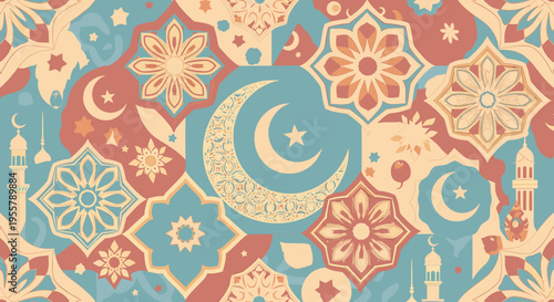 A serene and visually appealing design showcasing traditional Islamic geometric patterns. Ideal for backgrounds, cultural presentations, or conveying 