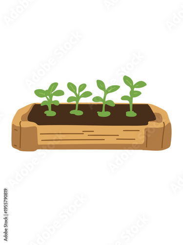 wooden crate with seedlings vector illustration full view