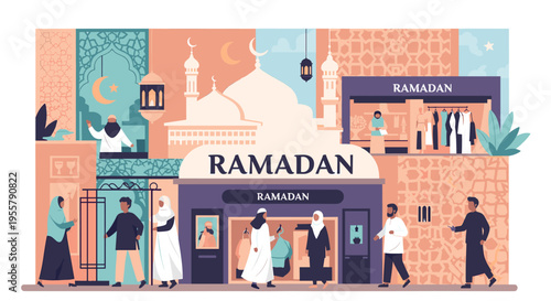 A softly colored illustration depicting a woman in traditional dress opening a door. Ideal for representing welcome, inclusion, and cross-cultural und