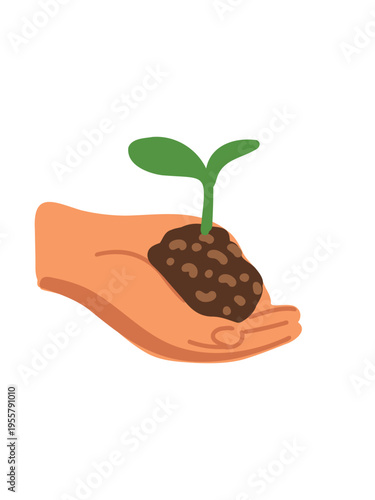 seedling with soil in hand vector illustration full view