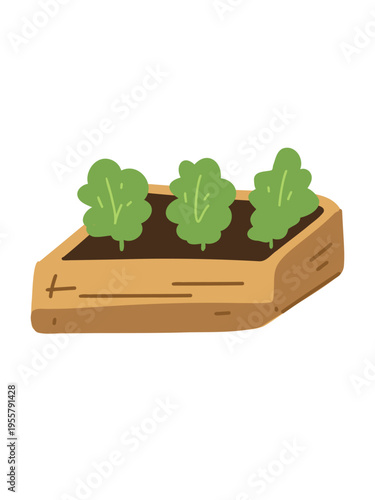 young plants in wooden box gardening artwork
