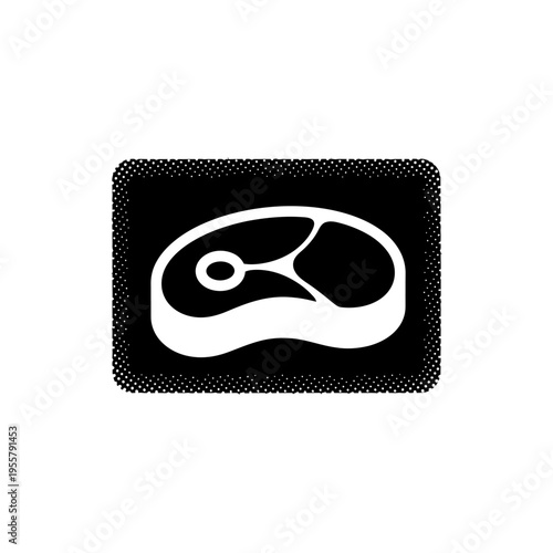 Steak icon with dotted border on black background vector