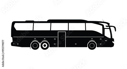 Black coach bus side view simple design emphasizing form silhouette