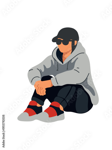 casual sporty guy resting in tracksuit design concept