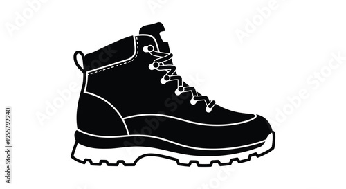 Black hiking boot graphic detailed design simple illustration silhouette high quality