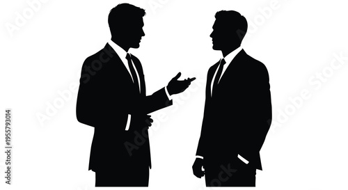 Two men in suits engaged in conversation a striking black silhouette