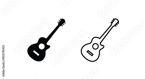 Two acoustic guitars presented in varying black and white styles silhouette