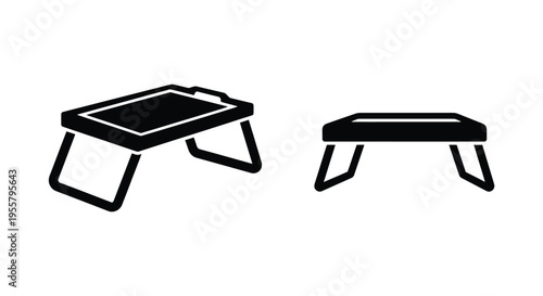 Two black tray tables depicted in a minimalist silhouette