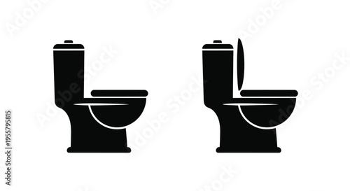Two toilet designs one with an open lid depicted as a silhouette