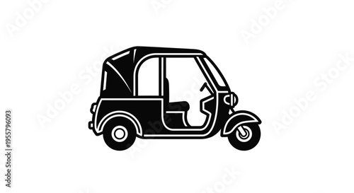 Black silhouette of a three wheeled auto rickshaw vehicle silhouette