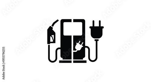 Electric vehicle charging station with gas pump a modern power symbol silhouette