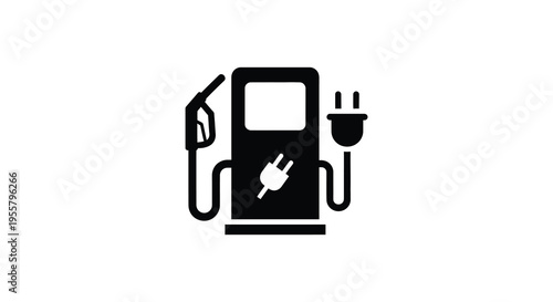 Electric vehicle charging station combining fuel pump and plug a silhouette