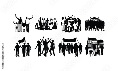 Crowd of people celebrating community event and family outdoor gathering vector illustration graphic