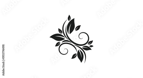 Elegant floral design with swirling leaves and stems a black silhouette