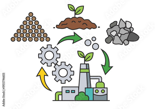 Eco Friendly Factory and Sustainable Production Cycle Icon