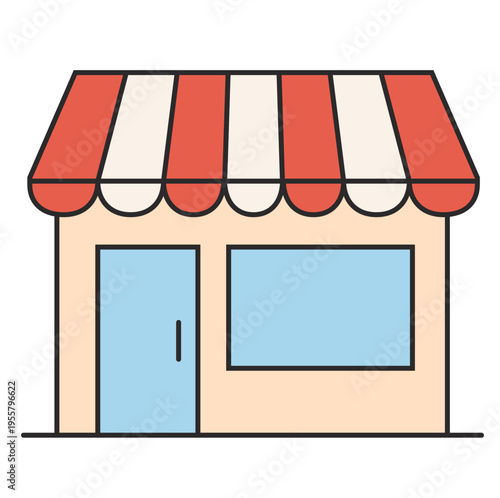 Retail Store Front with Red Striped Awning Icon