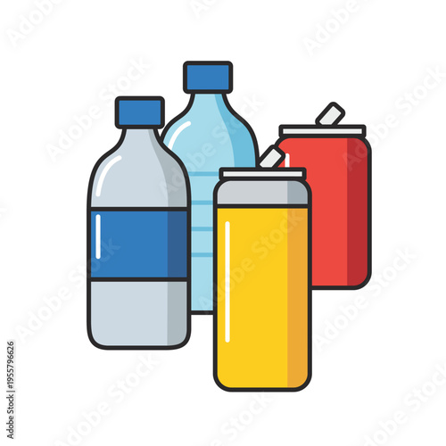 Recyclable Plastic Bottles and Aluminum Cans Set