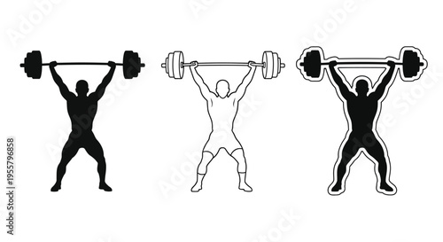 Weightlifters in varied styles showcasing strength and power silhouette