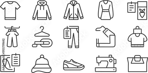 Set of 16 fashion icons vector, line style