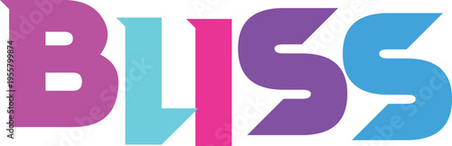 Striking and colorful typography spells out the word "BLISS" with each letter in a distinct vibrant hue on transparent background