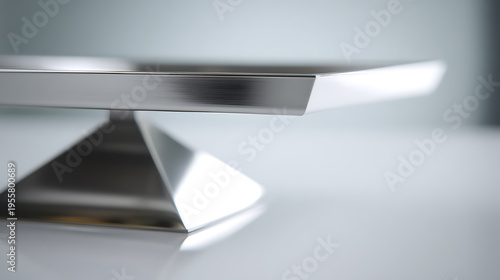 Modern Abstract Metallic Design Element with Clean Lines and Reflective Surface on a Softly Lit Background, Evoking Purity and Precision