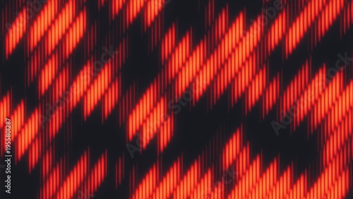 3D rendering of futuristic diagonal red and orange lines on black background with vertical fragmentation. Smooth fading in and out for high-tech digital backgrounds, cyber security or gaming design.