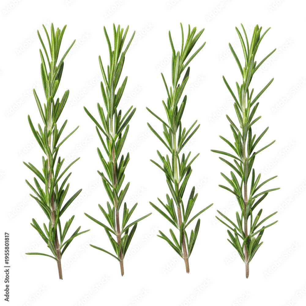 Fototapeta premium A close-up photo of four rosemary sprigs on transparent background