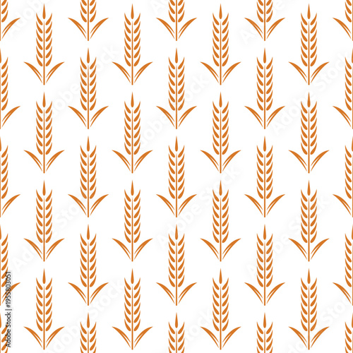 Vector Seamless Pattern with Agriculture Wheat and Cereal Ears on White Background. Organic Wheat, Rice Ear Design Template. Bread, Beer Packaging, Farming, Organic Food Concepts