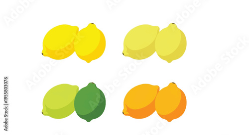 Assorted citrus fruits lemons limes and oranges arranged in a grid pattern