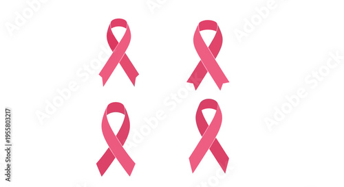 Collection of pink ribbons arranged on a white background symbolizing awareness