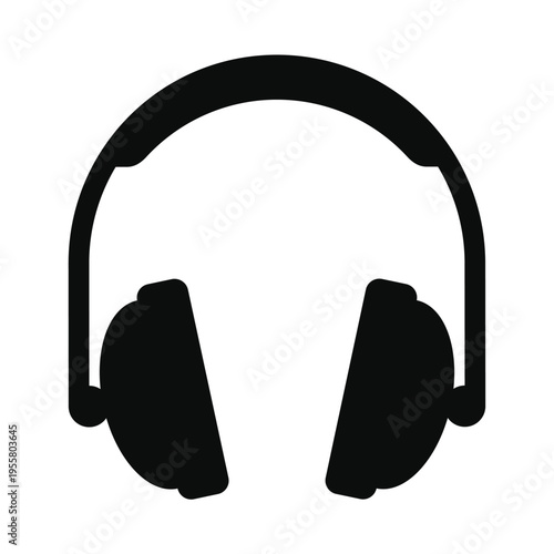 Black audio headphones silhouette. Music and entertainment technology concept vector illustration.