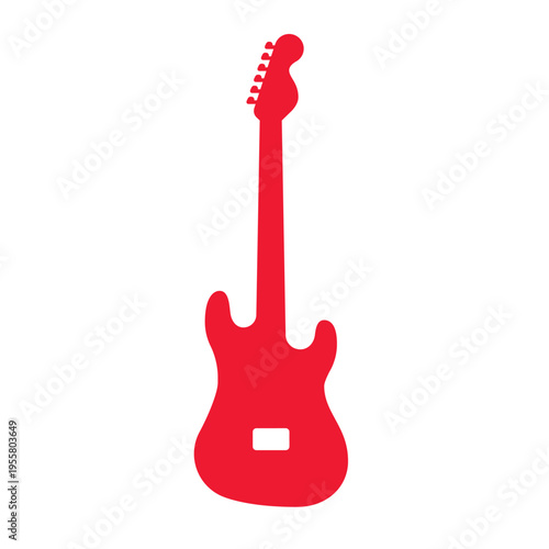 Red electric guitar silhouette. Live music and rock concert concept vector illustration.
