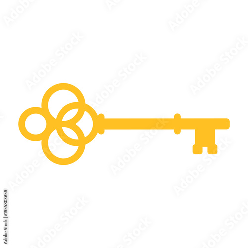 Golden antique vintage key silhouette. Security and real estate access concept vector illustration.
