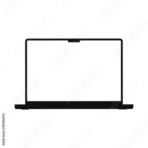 Black laptop computer screen silhouette. Digital technology and remote work concept vector illustration.
