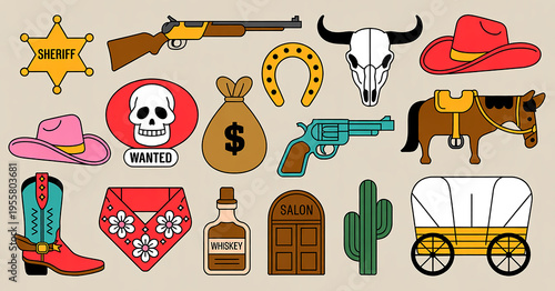 Western Cowboy Elements Collection cowboy hat sheriff badge