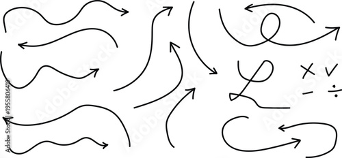 A collection of hand drawn arrows and abstract shapes