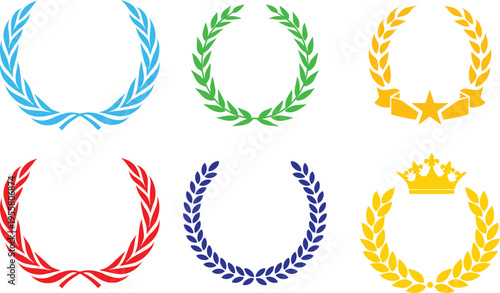 colorfull  laurel wreath vector icon set. Award, success, champion sign vector 