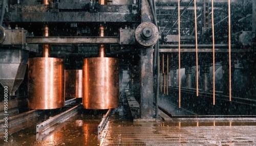Bright copper billets feed steadily into a casting line capturing the transition from raw material to solid rods emphasizing the billet feed methods efficiency in metal